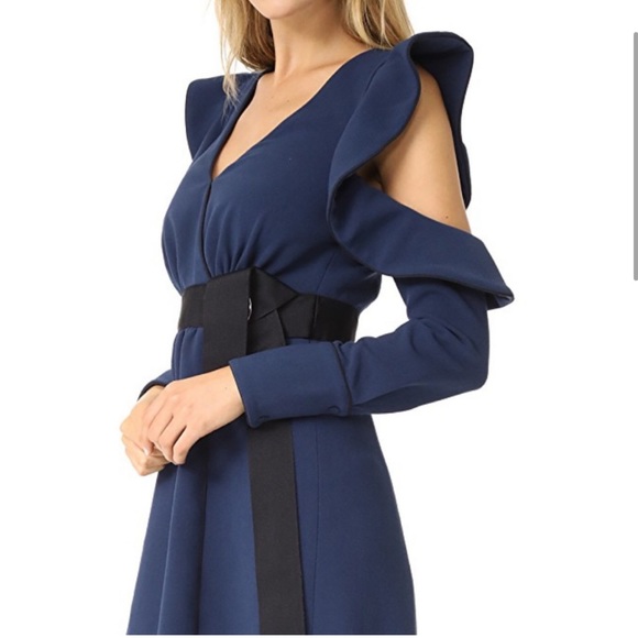 SELF PORTRAIT Blue Belted Ruffle Midi Dress US6 - Picture 3 of 10